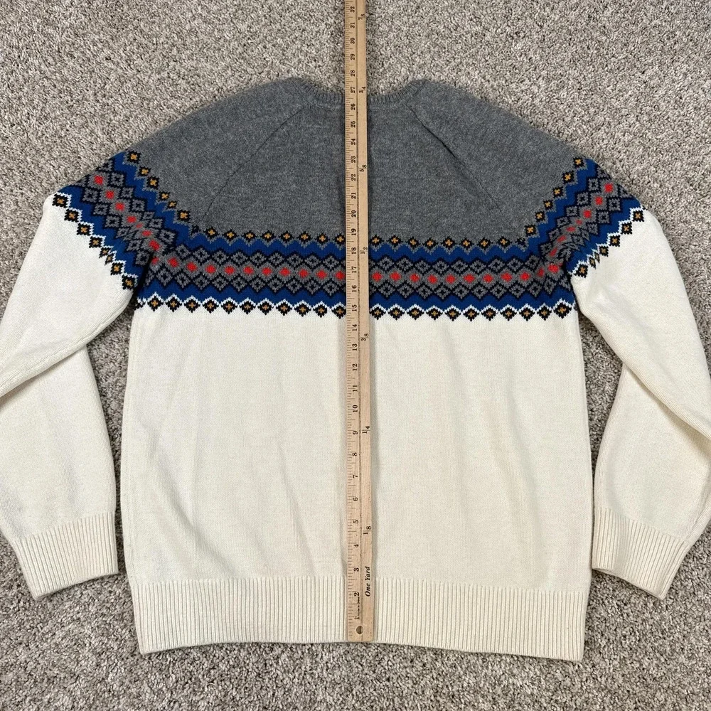 GAP Sweater Mens Large Gray Cream Wool Fair‎ Isle Neutral Multi Crewneck Raglan